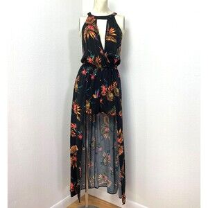 No Boundaries Shorts Jumpsuit Large Junior Open Front Skirt Halter Tropical